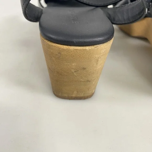 Everlane Shoes Womens Size 7 Sandals Clogs Platform Wooden Heel Buckle‎ Leather - Picture 8 of 15